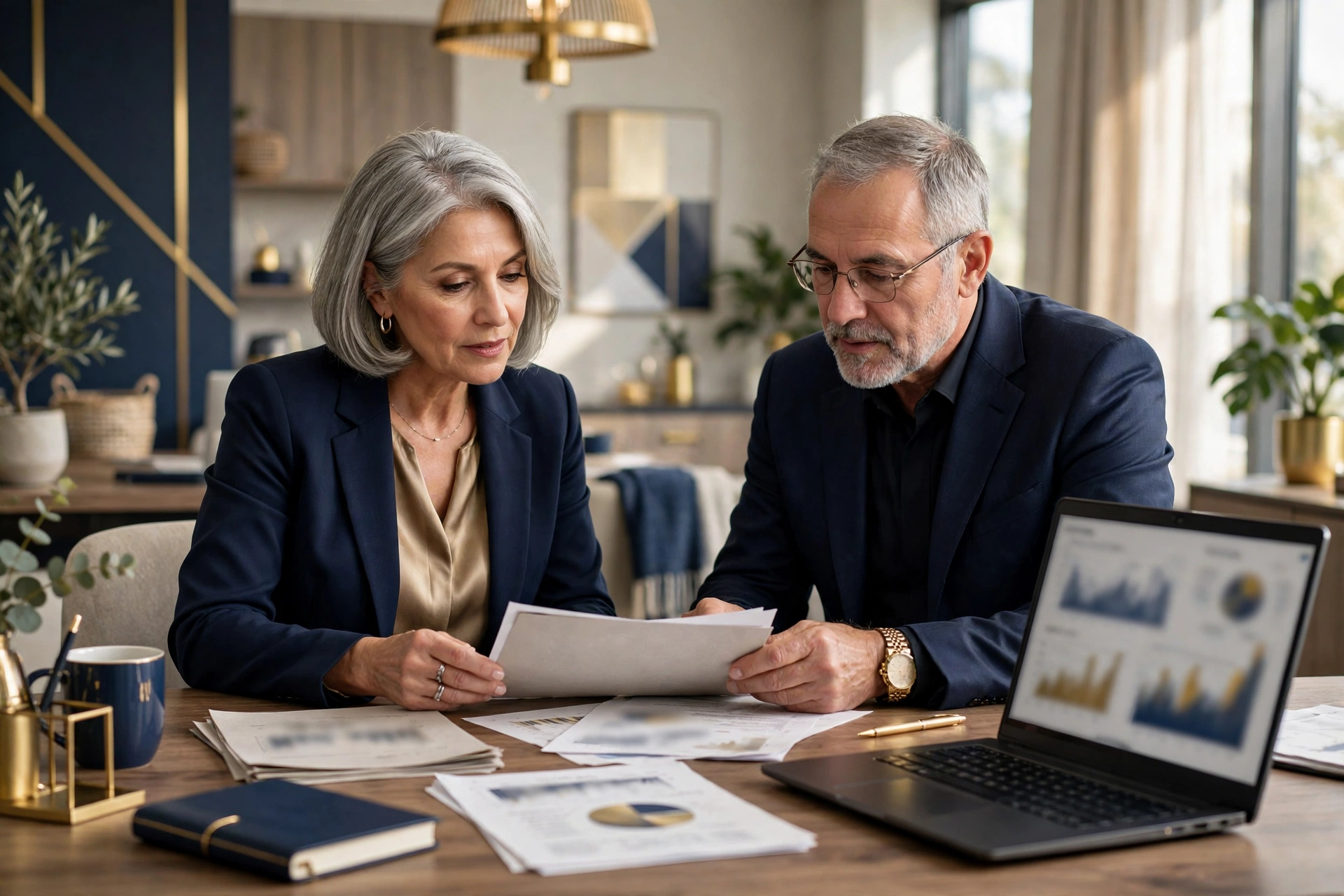 Two executives reviewing renewal documents