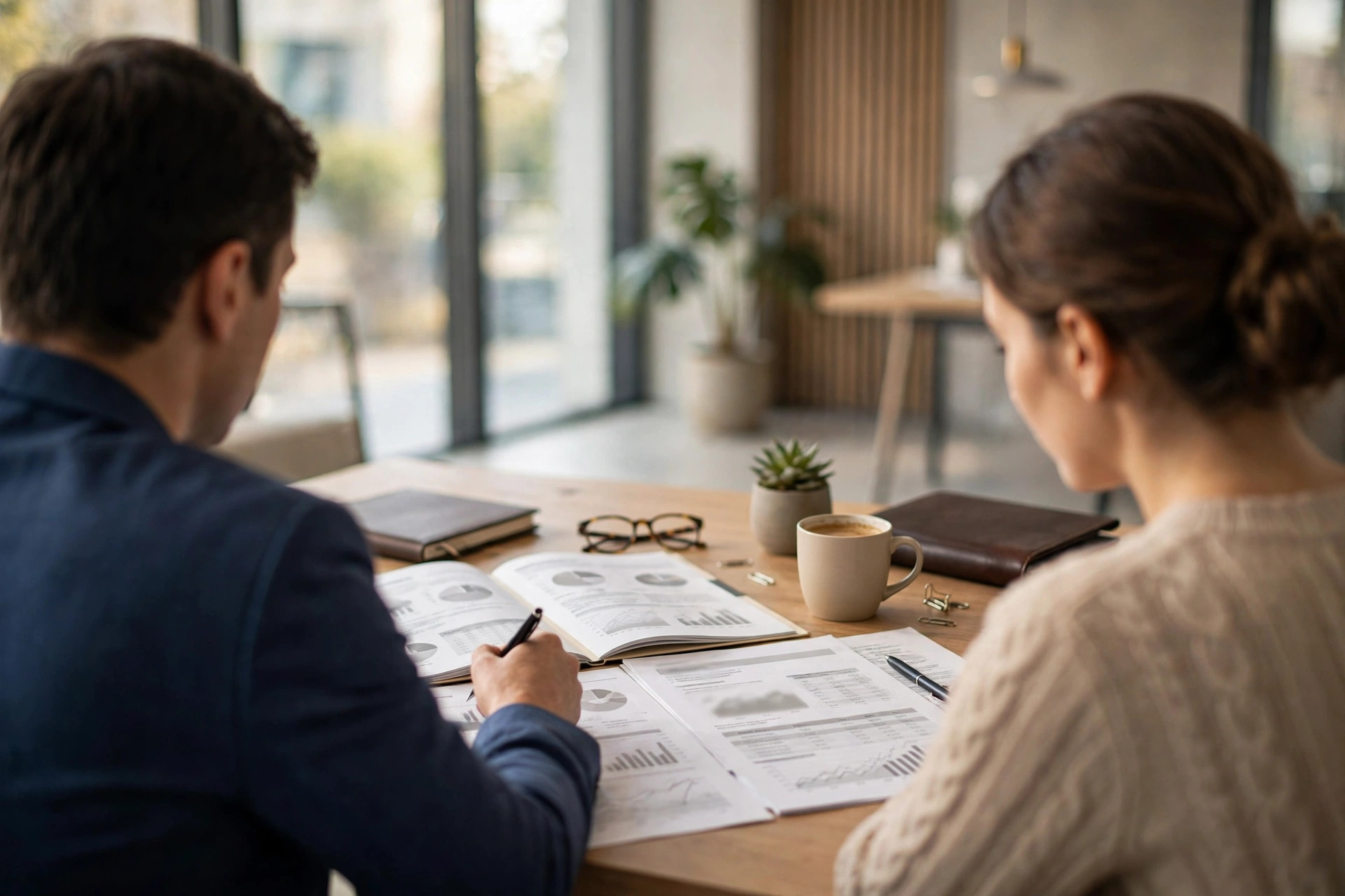 Insurance advisor reviewing policy documents with a client