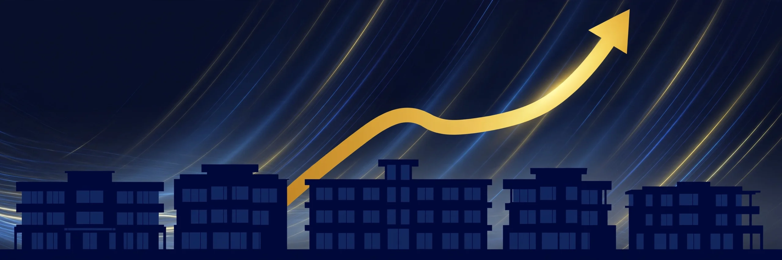 Growth arrow over senior living buildings