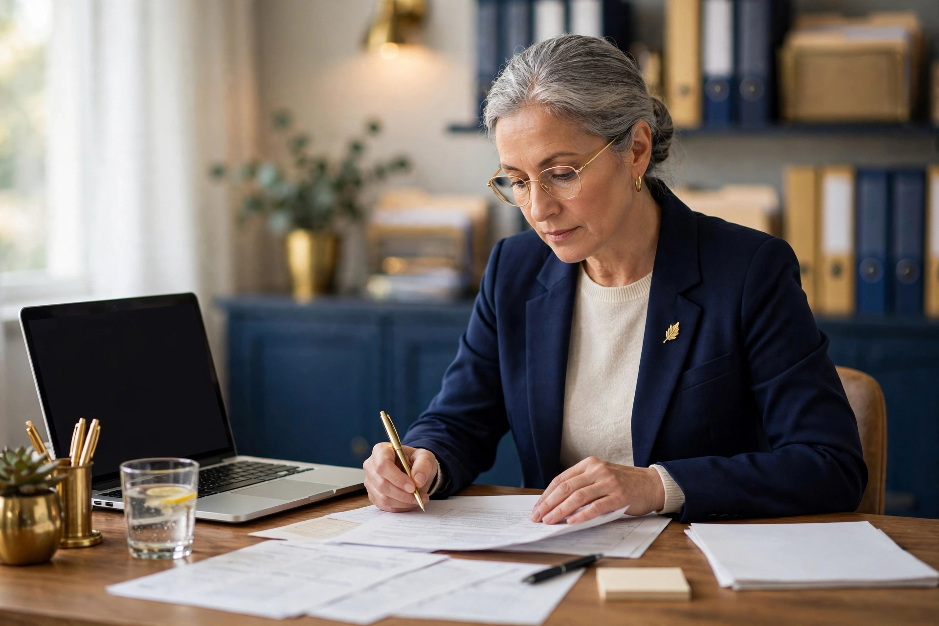 Operator reviewing workers compensation documents